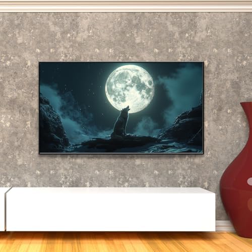 Lumwif Wolf Wall Art Black Metal Frame 30x17