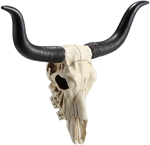 Veronese Design 14 Inch Long Horn Animal Skull Resin Wall Sculpture 1