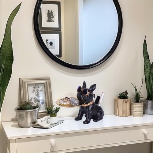 Resin French Bulldog Statue Storage Tray Cute Dog Butler Figurine for Entryway