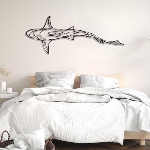 Shark Metal Wall Art - Nautical Decor 14x35 Inch