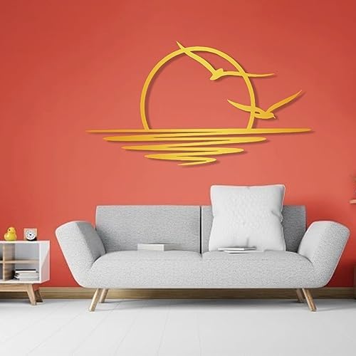 Sunrise Metal Wall Art Coastal Seagull Decor Black Modern Wall Hanging