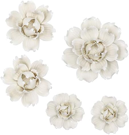LIUCOGXI 5 Pcs White Ceramic Peony Wall Sculpture