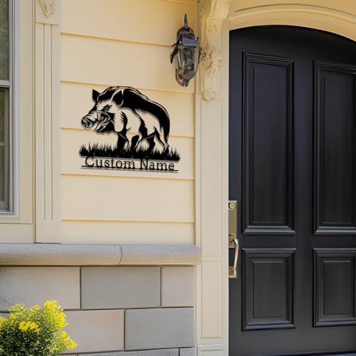 Custom Boar Head Metal Wall Art with Name