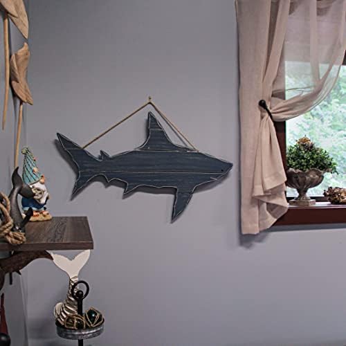 31-Inch Ocean Blue Carved Wood Shark Wall Decor