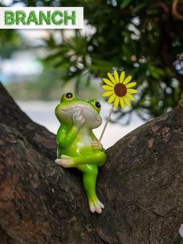 Fuzrea Funny Frog Statue with Removable Flower