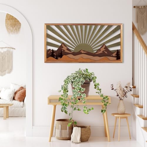 IARTTOP 16x32 Inch Mountain Wood Wall Decor Framed