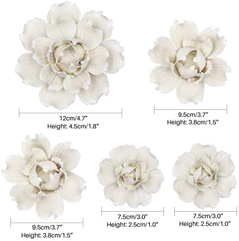 LIUCOGXI 5 Pcs White Ceramic Peony Wall Sculpture