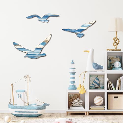 COLOR VALLEY ART 3Pcs Wood Seagull Wall Decor