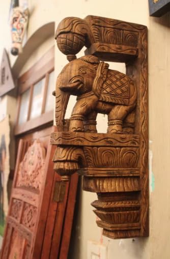 2 Pcs Vintage Wooden Wall Decor Elephant Corbel Set