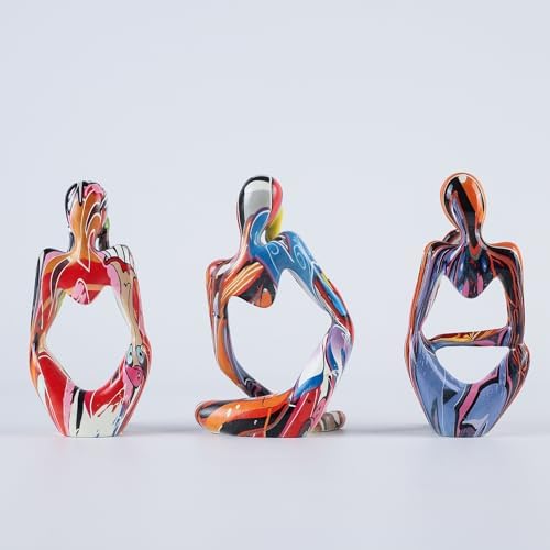 BrownLove 3pcs Abstract Human Body Art Statue Modern Resin Decor for Home Office Shelf Bookcase