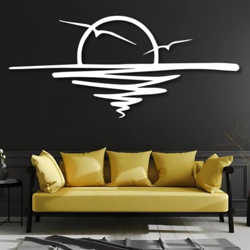 Sunrise and Seagulls Metal Wall Decor 35x16 Black