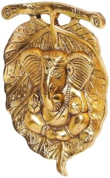 Decorative Metal Ganesha Wall Hanging Gold-Toned Hindu Deity Sculpture
