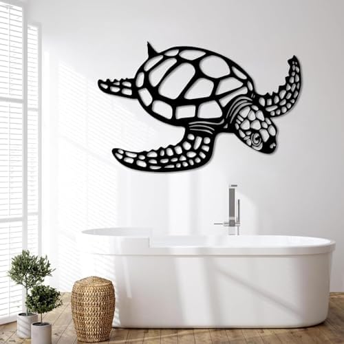 Metal Turtle Wall Art - 24x16in White Ocean Decor for Home