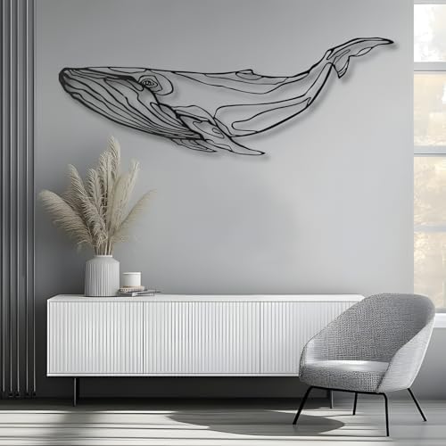 Blue Whale Metal Wall Decor 24x8 Inch
