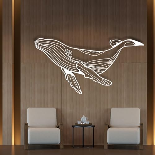 Feuwile Whale Metal Wall Art Ocean Decor for Bedroom Bathroom Living Room 19x10 Inches Black