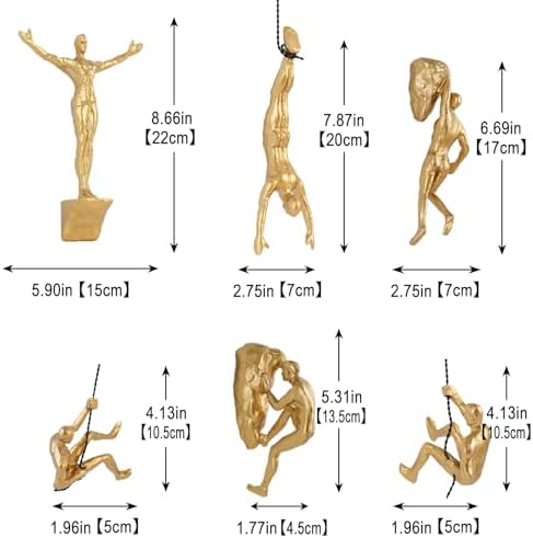 Set of 6 Climbing Man Wall Art Decor Sculptures