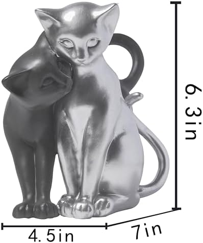 Black and Silver Cat Statue Couple Sculpture Decor
