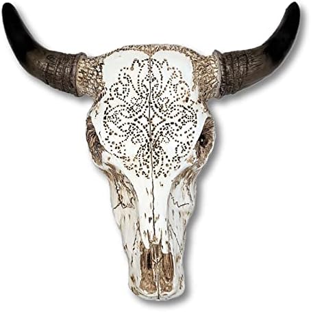 Rustic Tribal Carved Bull Head Skull Wall Art