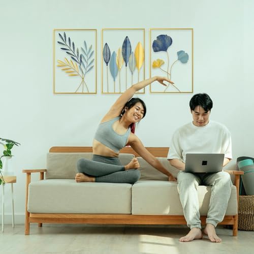 Funterest Gold Leaf Wall Decor Set of 3 Modern Wall Art