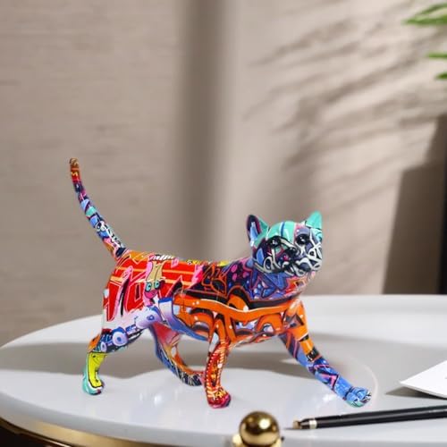 Colorful Cat Statue Cute Cat Figurine Resin Sculpture