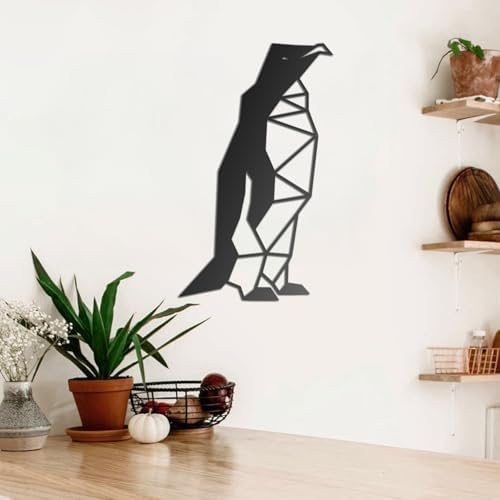 BONPERLA Geometric Penguin Wall Art - Modern Black Metal Decor