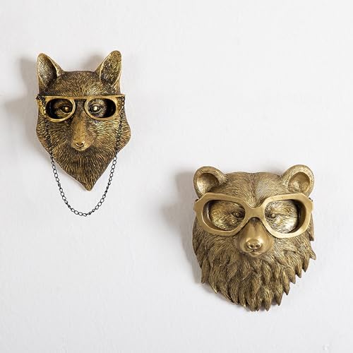 5pcs Animal Heads Wall Decor Bronze Resin Sculptures