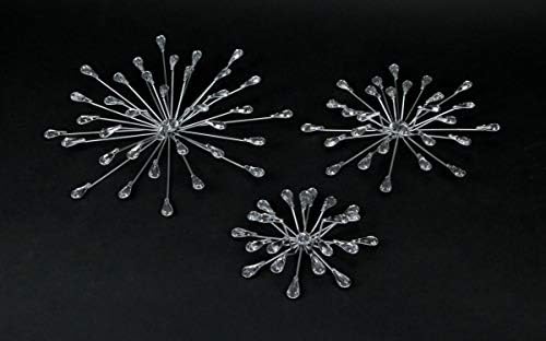 Set of 3 Metal Starburst Wall Sculptures - Silver Finish