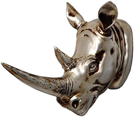 YL Crafts Resin Rhino Head Wall Sculpture Antique Silver