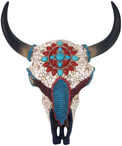 Mystic Plains Warrior Faux Gem Encrusted Cow Skull Wall Sculpture