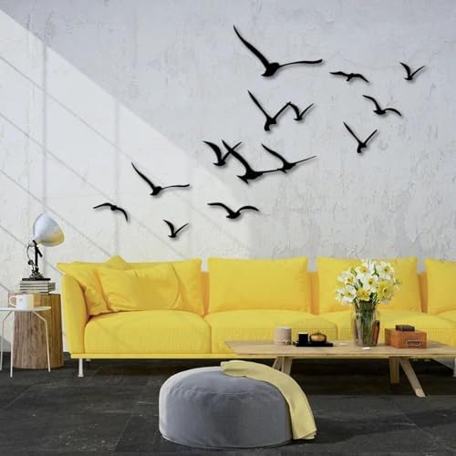 Kewhush Metal Bird Wall Art Set Black 19x7