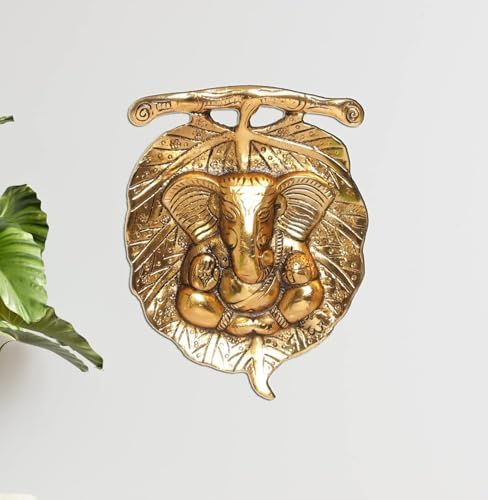 Decorative Metal Ganesha Wall Hanging Gold-Toned Hindu Deity Sculpture