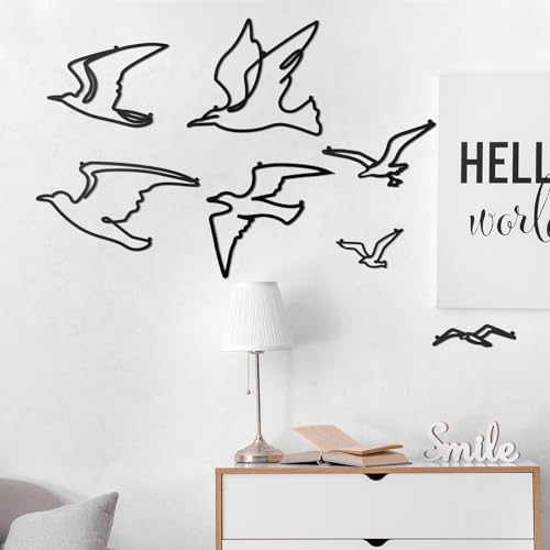 7 Pcs Metal Seagull Wall Art - Black Sea Bird Decor - Minimalist Design