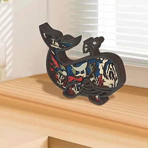 3D Wooden Whale Wall Sculpture Home Decor Art Craft