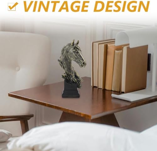 LUOZZY Retro Horse Head Figurine Realistic Statue for Home Office Decor