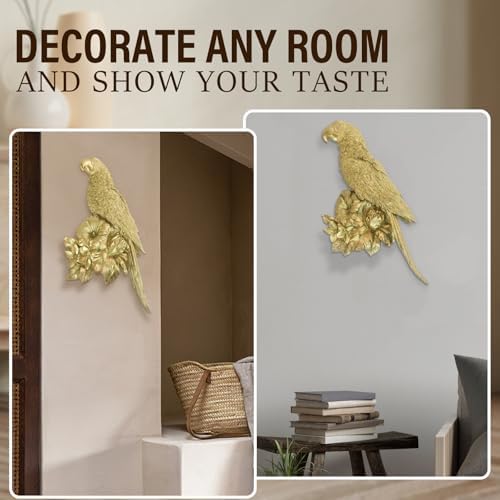 GUSFREUD Gold Parrot Wall Sculpture Unique Decor