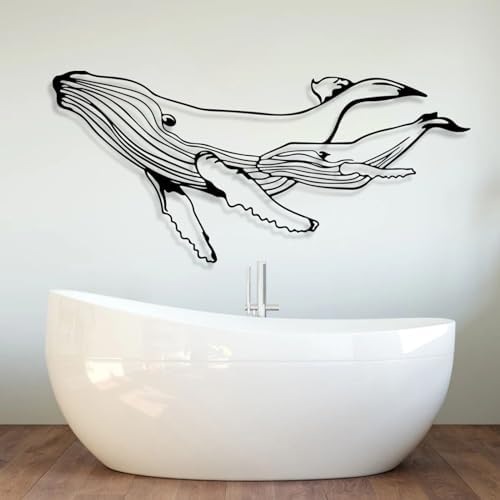 Blue Whale Metal Wall Art 30x14 Inch Decor