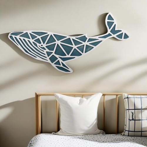 NAUTIMALL 31 Inch Wooden Nautical Whale Wall Art