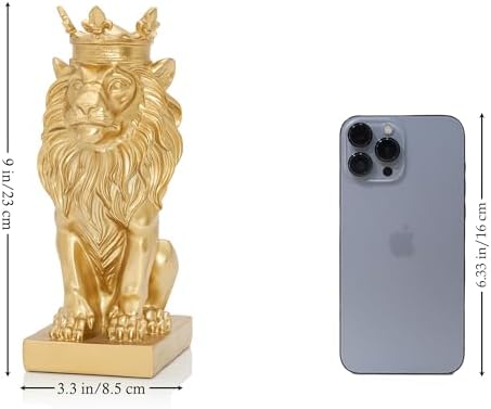 9 Inch Resin Gold Crown Lion Statue Decor