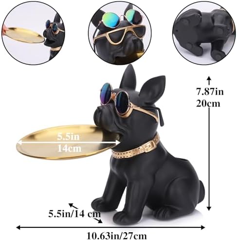 Resin French Bulldog Statue Storage Tray Cute Dog Butler Figurine for Entryway