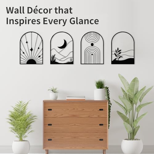 WOWSTAR 4 Pcs Black Metal Wall Art Sculpture
