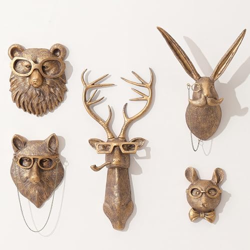 Joogour Head Wall Decor Set of 5 Resin Animal Sculptures
