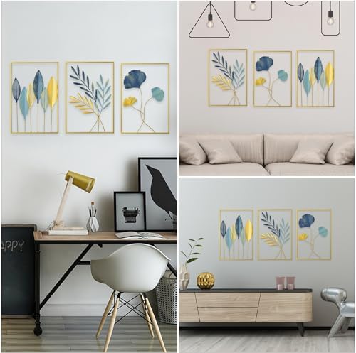 Funterest Gold Leaf Wall Decor Set of 3 Modern Wall Art