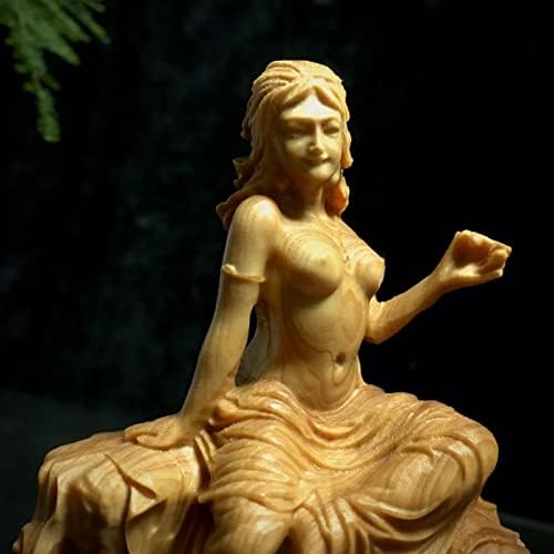 Lute Girl Statue Solid Wood Decor Figurine
