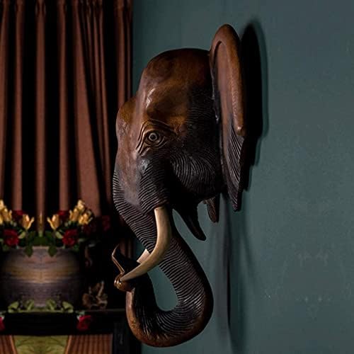Thai Wood Carving Elephant Head Wall Sculpture