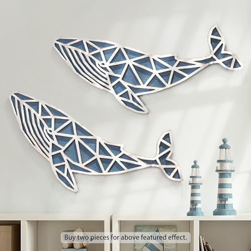 NAUTIMALL 31 Inch Wooden Nautical Whale Wall Art