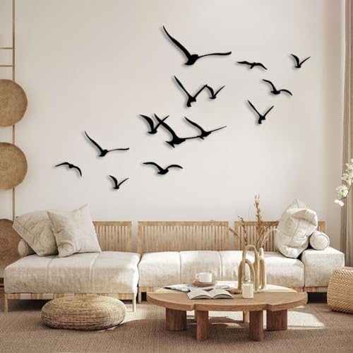 Kewhush Metal Bird Wall Art Set Black 19x7