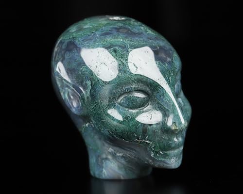 Skullis Crystal Skull Sculpture Green Moss Agate
