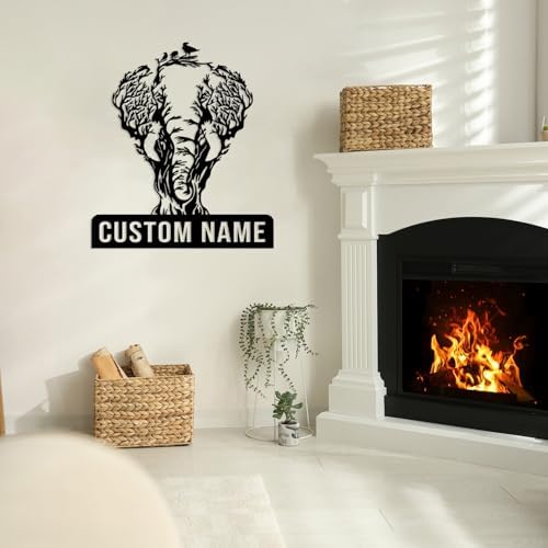 FaosTEQ Custom Elephant Metal Sign - Flower Wall Decor