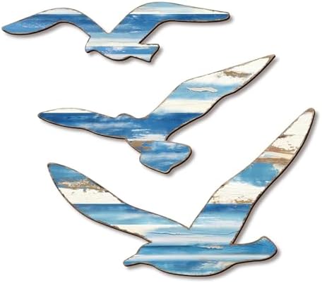COLOR VALLEY ART 3Pcs Wood Seagull Wall Decor