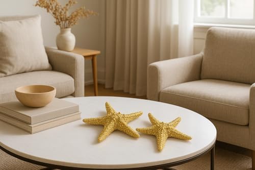 Handcrafted Gold Starfish Wall Sculptures Set of 2